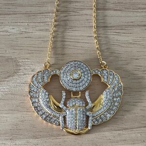 nOir Jewelry Gold and White Egyptian Scarab Pendant Necklace
